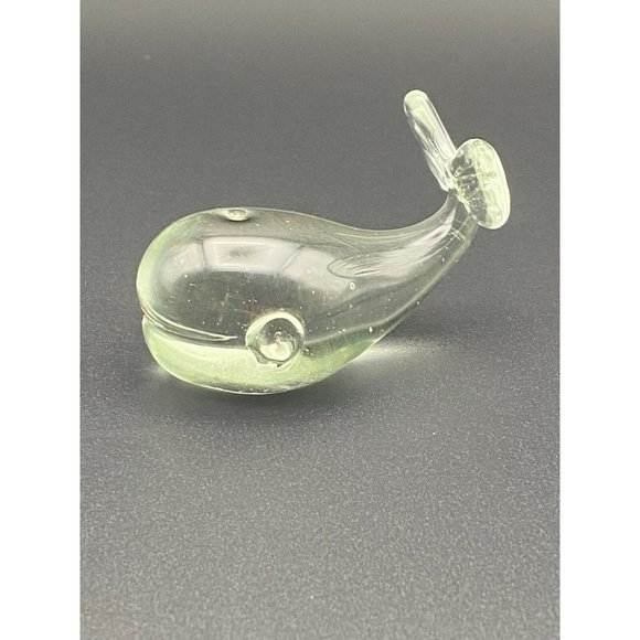 Blown Glass Whale Figurine Paperweight Handmade Ngwenya Glass Small Clear - Picture 1 of 8